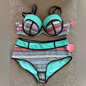 Apollo Swim Blue Bikini Set with Geometric Design